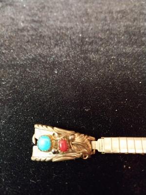 STERLING GOLD-TONE WATCH BAND WITH TURQUOISE & CORAL STONES