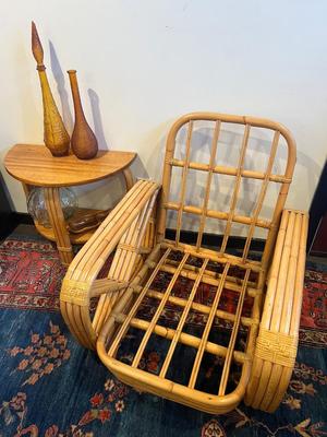 RARE Paul Frankl 1934 Restored Museum Quality Four-Strand Square Pretzel Rattan Lounge Chair