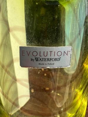 Waterford Evolution Handblown Green Brown Spiral Quiet Knoll Art Glass Vase 19