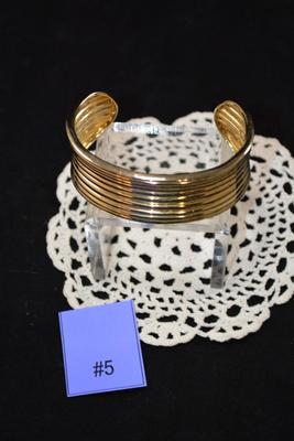 Gold-Tone 925 Sterling Silver Ribbed Cuff Bracelet 31.1g