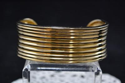 Gold-Tone 925 Sterling Silver Ribbed Cuff Bracelet 31.1g