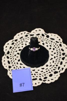 925 Sterling Silver Ring with Amethyst & Crystal Size 7, 2.8g