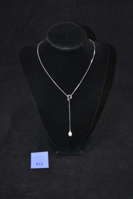 925 Sterling Silver Box Chain with Heart & Cultured Pearl 18â€ 4.5g