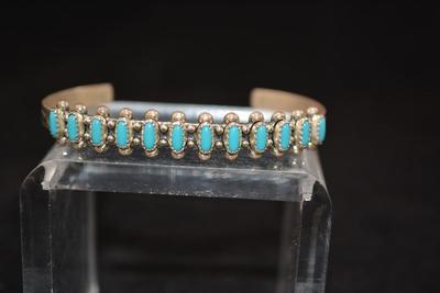 Vintage â€˜60â€™s-â€˜70â€™s Sterling & Turquoise Cuff Bracelet, Adjustable 12.5g