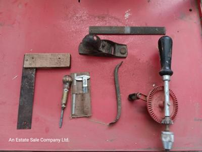 Collectible vintage small tools with antique drill - small plainer -