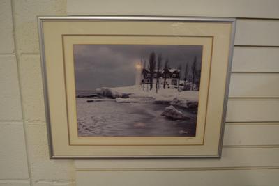 Signed Winter Lighthouse Photo Print, Framed/Matted 146/200