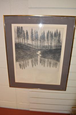 Vintage "Mirror Lake" Etching 11/200 Marcelino Rodriguez 26"X22"