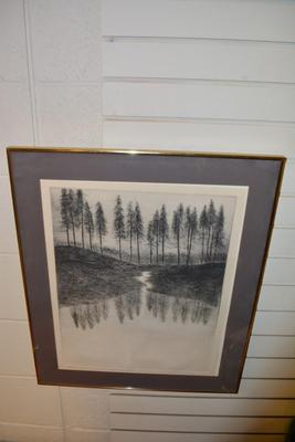 Vintage "Mirror Lake" Etching 11/200 Marcelino Rodriguez 26"X22"
