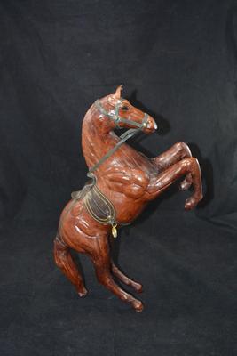 Leather Wrapped Rearing Saddled Horse 16"X10"X4"