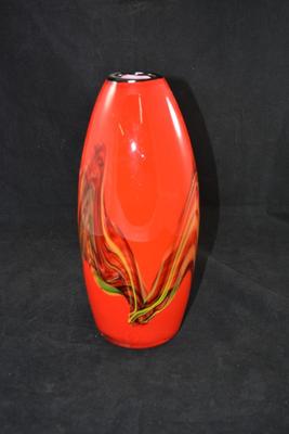 Scarlet Art Glass Mid Century Modern Vase 12"X5.5"