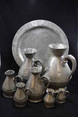 Antique 8 Piece Austen & Son Pewter Service, Munster Iron Co. Cork, England