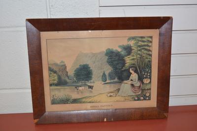 Antique Kelloggâ€™s & Thayer â€œRural Pastimeâ€ 399 Framed Lithograph 16.5â€X12.5â€ AS IS