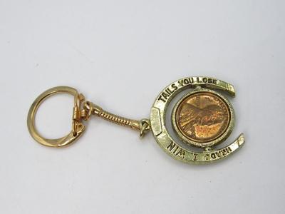 Vintage Novelty Lucky Horseshoe Keychain Heads I Win Tails You Lose Keep Me and Never Go Broke