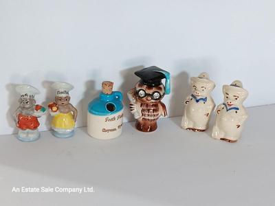 Vintage pig salt & pepper - Estes Park Salt & pepper shakers an owl shaker with small souvenir crock