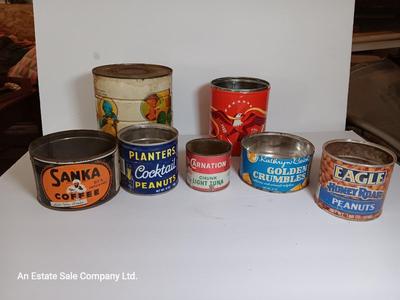 Vintage metal cans - coffee - peanuts - and others