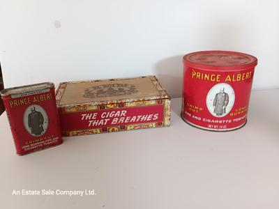 Prince Albert tin with smaller Price Albert tin and a vintage Cigar box