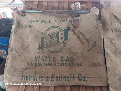 Antique H&B water bag Hendrie & Bolthoff Co. canvas waterbag with cork plug