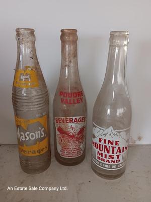 Antique painted lable beverage bottles - Fort Collins - Greeley co. and Chicago Soda bottles