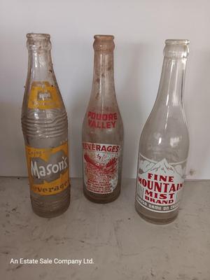 Antique painted lable beverage bottles - Fort Collins - Greeley co. and Chicago Soda bottles