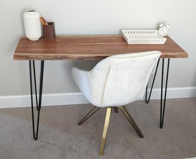 Raw Slab Hairpin Leg Desk with Art Leon Swivel Desk Chair