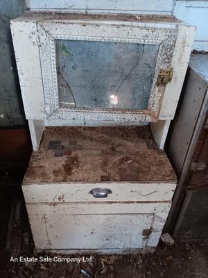 Antique cupboard / vanity child's sized out of old camper for CUTE refurbish project.