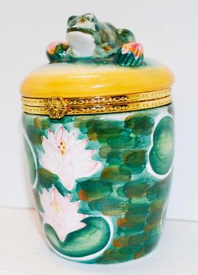Colorful Ceramic and Hinged Frog Trinket Jar