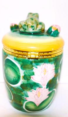 Colorful Ceramic and Hinged Frog Trinket Jar