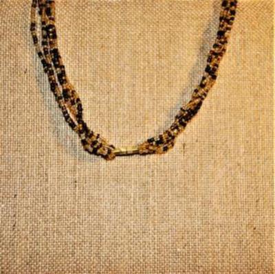Brown Mini-Beads Necklace with Large Acrylic Pendant 22" L