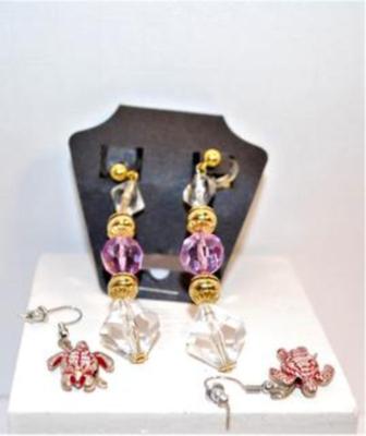 2 Earrings Sets Dangle Pink and White & Red Turtles