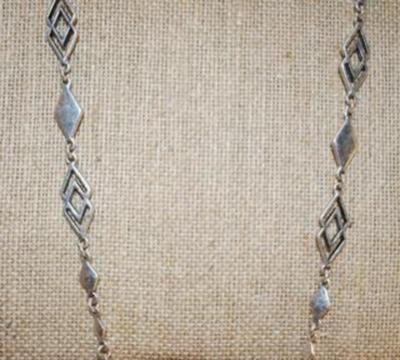 Silver Tone Rhomboid Accents Necklace 32" L