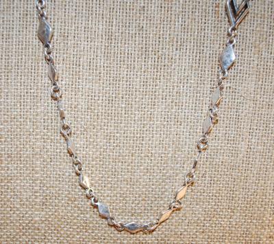 Silver Tone Rhomboid Accents Necklace 32" L