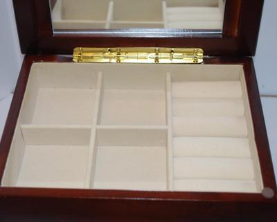 Dark Wood Jewelry Box with Mirror 8" x 6" x 5"