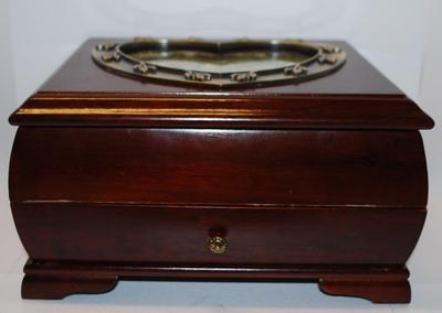 Dark Wood Jewelry Box with Mirror 8" x 6" x 5"