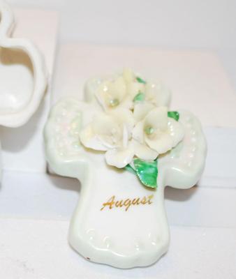 Flowered Ceramic Cross Trinket Box -- Marked "August"