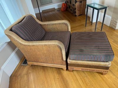 Rattan arm chair with cushions