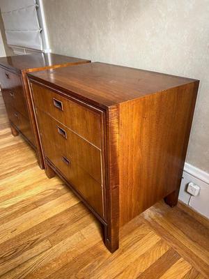 Mount Airy mid century bedside tables, pair, Walnut