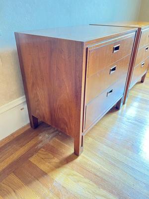 Mount Airy mid century bedside tables, pair, Walnut