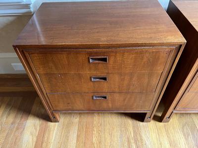 Mount Airy mid century bedside tables, pair, Walnut