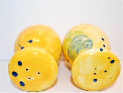 Handpainted Yellow Set with Dots and Flowers 3 1/2"