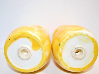 Handpainted Yellow Set with Dots and Flowers 3 1/2"