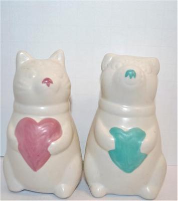 Pink Heart Kitten & Blue Heart Puppy Set 3 3/4"