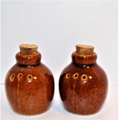 Vintage Tiny Brown Jugs with Handles and Corks 2"