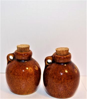Vintage Tiny Brown Jugs with Handles and Corks 2"