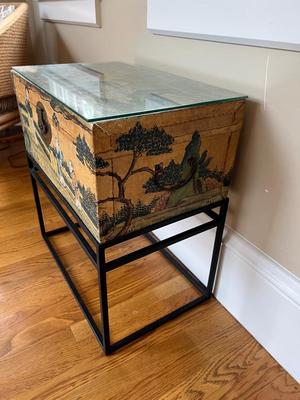 Antique Asian Painted â€œBrides Boxâ€ with metal base