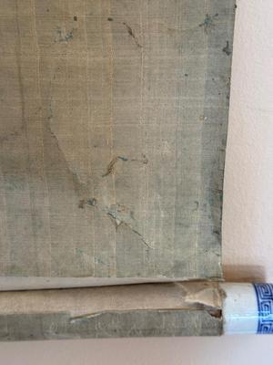 Antique Asian scroll, Hawk/Eagle wood box, 70â€ T x 21â€ W