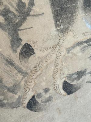 Antique Asian scroll, Hawk/Eagle wood box, 70â€ T x 21â€ W