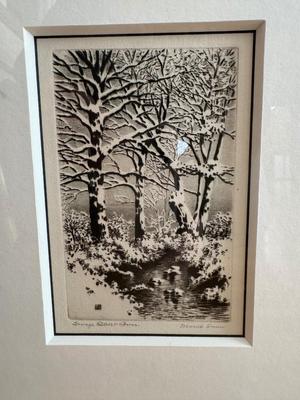 George Elbert Burr, March Snow, framed etching