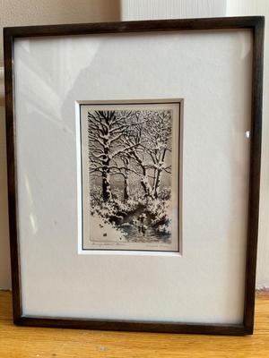 George Elbert Burr, March Snow, framed etching