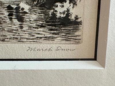 George Elbert Burr, March Snow, framed etching