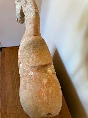 Standing Horse with Taces of Ochre colored Pigments, Tang Dynasty (581-618 CE), Pottery
